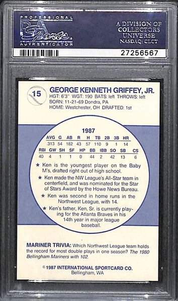 1987 Ken Griffey Jr. #15 Bellingham Mariners PSA 9 (Mint) Minor League Pre-Rookie Card