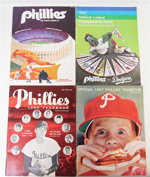 Lot of (10) Phillies Yearbooks and Score Books Including 1950 Phillies Wiz Kids Yearbook!