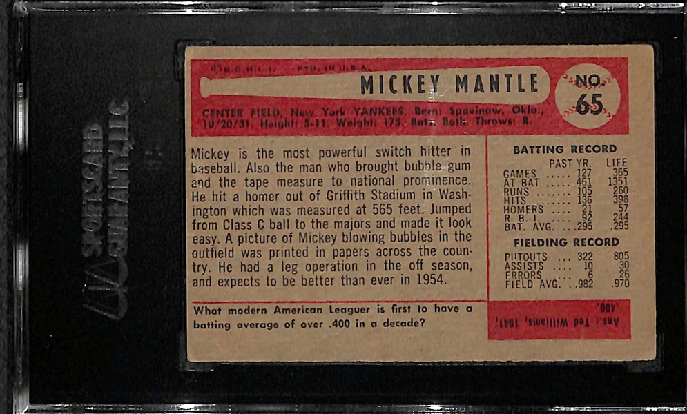 1954 Bowman Mickey Mantle (#65) Graded SGC 30 (Good)