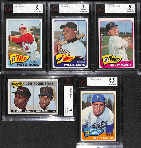 1965 Topps Baseball Complete Set (Inc. Pete Rose BVG 8, Mays BVG 7, Mantle BVG 5, Morgan RC BVG 7) - Cards Present Fresh from the Pack