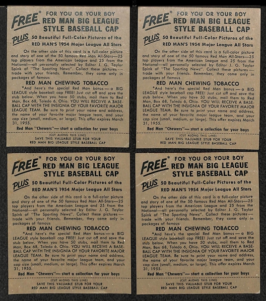 Lot of (4) 1954 Red Man Tobacco Cards (w/ Tabs) Inc. Mays and Hodges 