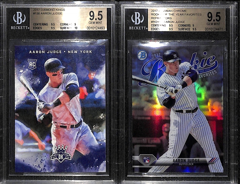 Lot of (2) 2017 Aaron Judge BGS 9.5 GEM Mint Rookie Cards - Diamond Kings and Bowman Chrome ROY Favorites
