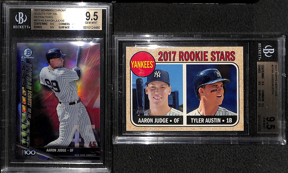 Lot of (2) 2017 Aaron Judge BGS 9.5 GEM Mint Rookie Cards - Heritage and Bowman Chrome Scout's Top 100