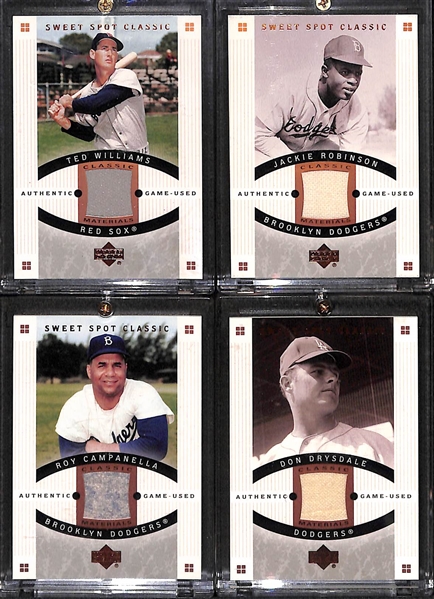 Rare Lot of 2005 Sweet Spot Classic Jersey/Pants Cards (Ted Williams, Jackie Robinson, Roy Campanella, and Don Drysdale)