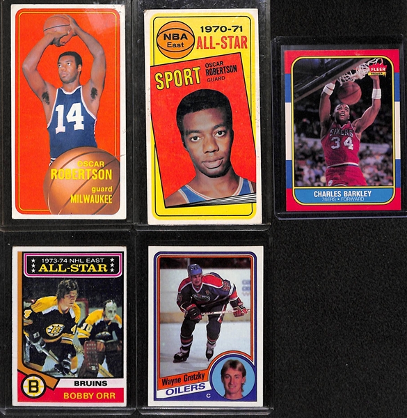Lot of 55 - 1970-88 Basketball & Hockey Cards w. 1970-71 Oscar Robertson & 1986 Fleer Barkley