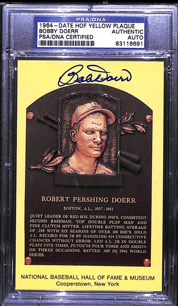 Lot of 3 - Hall of Fame Autographed Plaque Cards - Doerr, Roush, Dandridge - PSA/DNA