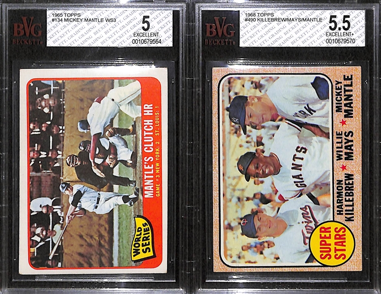 Lot of 2 - 1965 & 1968 Topps Mickey Mantle Cards - BVG