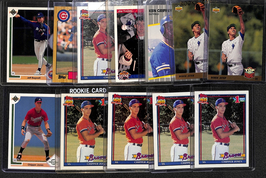 Lot of (12) Baseball HOFer Rookies - Jeter, Griffey Jr, Thome, Chipper Jones, Maddux, Bagwell
