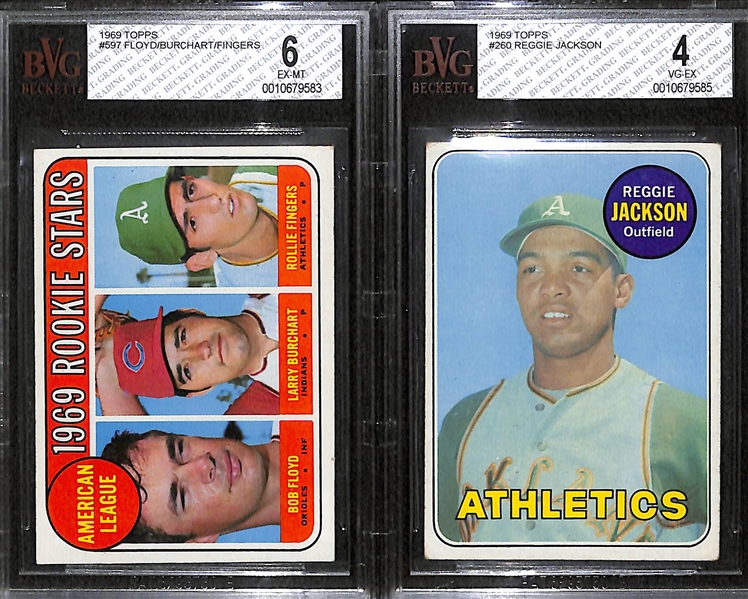 1969 Topps Reggie Jackson and Rollie Fingers Graded Rookie Cards (Jackson - BVG 4; Fingers - BVG 6)
