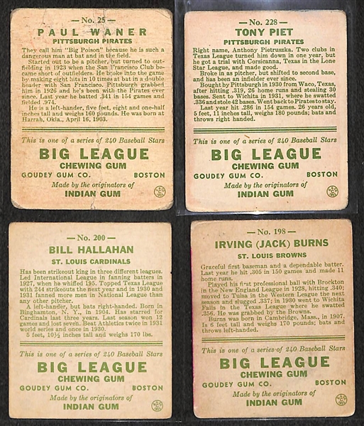 Lot of 4  -1933 Goudy Baseball Cards w. Paul Waner