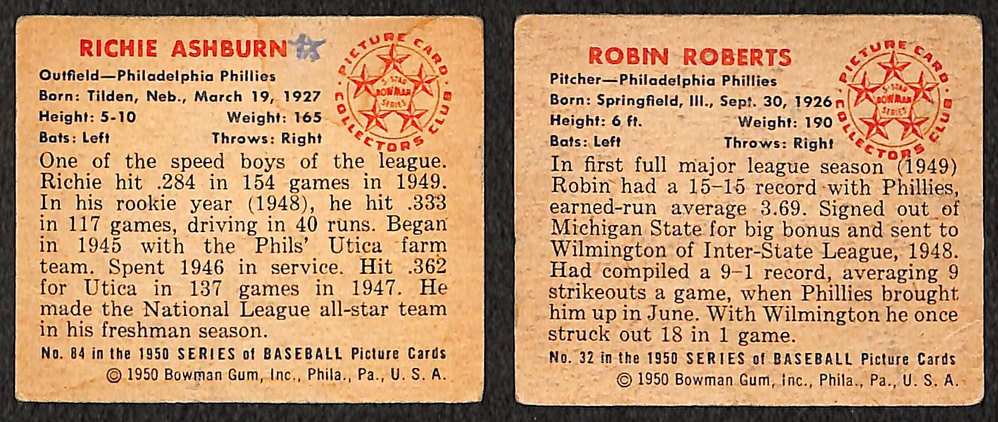 Lot of 2 - 1950 Bowman Baseball Richie Ashburn & Robin Roberts