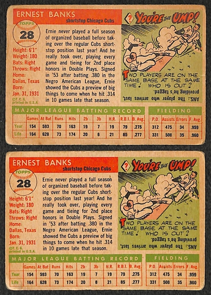 Lot of 2 - 1955 Topps Baseball Ernie Banks (2nd Year Card)