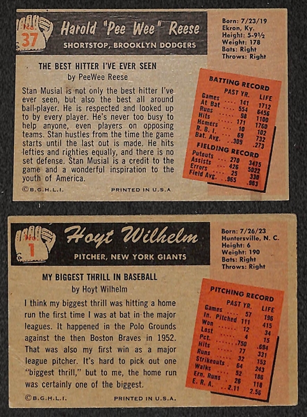 Lot of 2 - 1955 Bowman Baseball Cards - PeeWee Reese & Hoyt Wilhelm