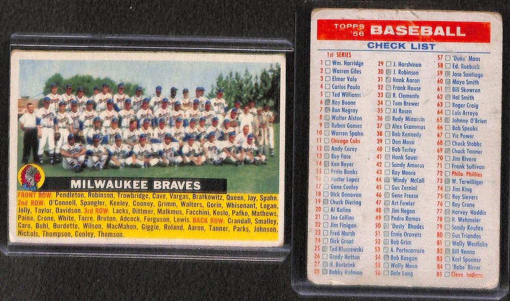 Lot of 8 - 1956 Topps Baseball Cards - 7 Team Cards w. Dodgers & 1st/3rd Checklist Card