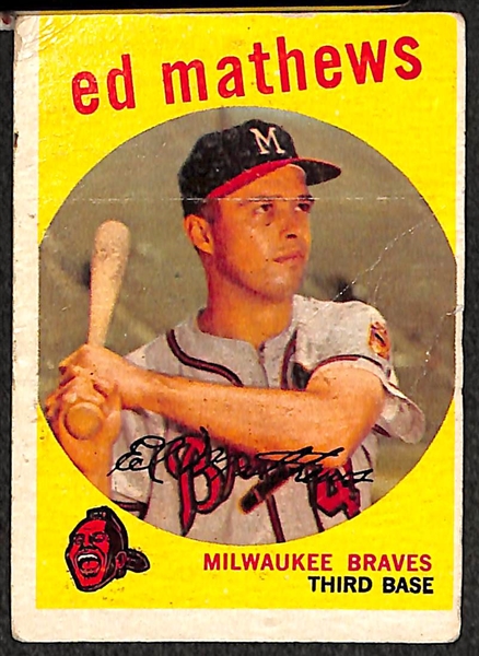 Lot of 4 - 1959 Topps Baseball Cards - Mays, Mathews, Aparicio, Carsair Trio