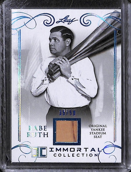 Lot of (4) Leaf Babe Ruth Baseball Cards w/ Original Pieces of Yankee Stadium Seats