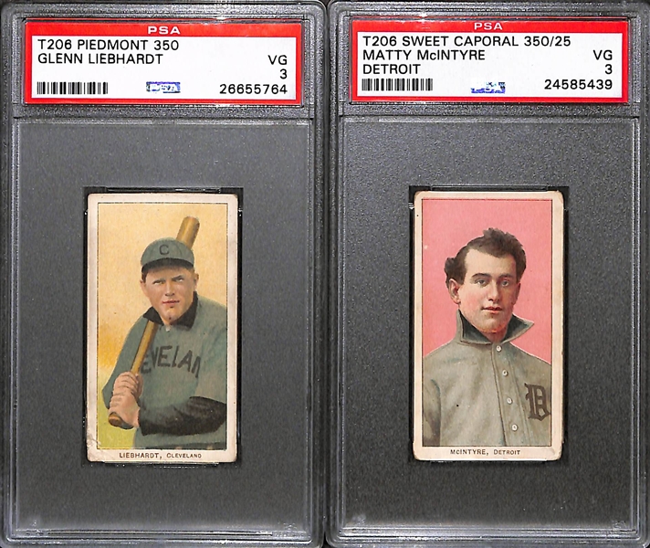 Lot of 2 - 1909-11 T206 Cards - Glenn Liebhardt & Matty McIntyre - Both PSA 3