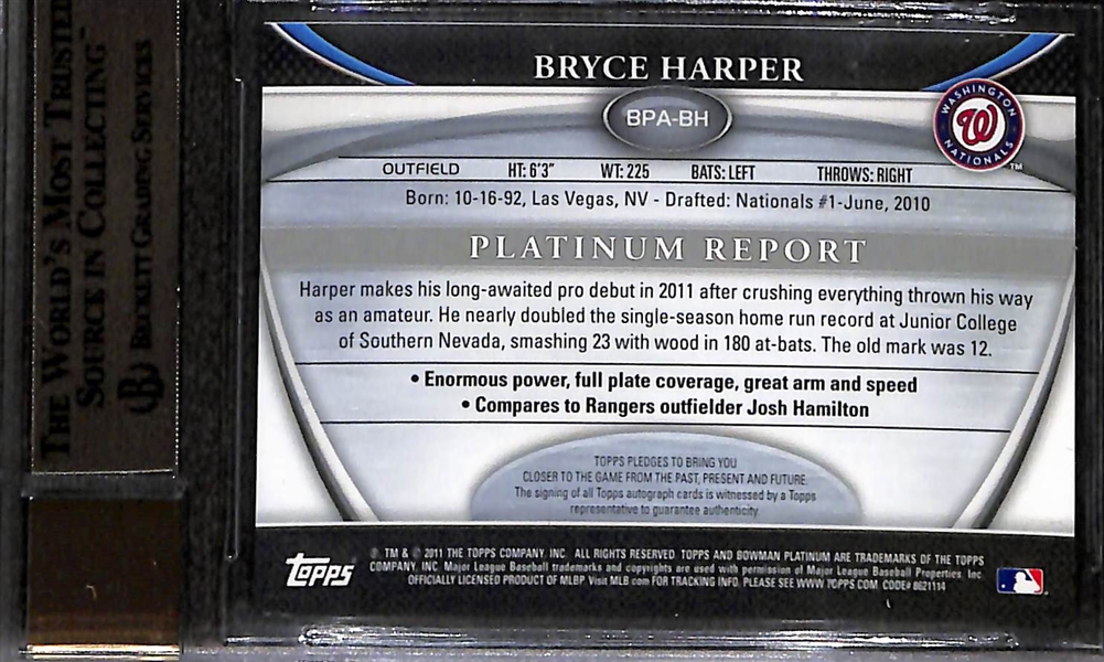 2011 Bowman Platinum Bryce Harper Autograph Rookie Card BGS 9.5