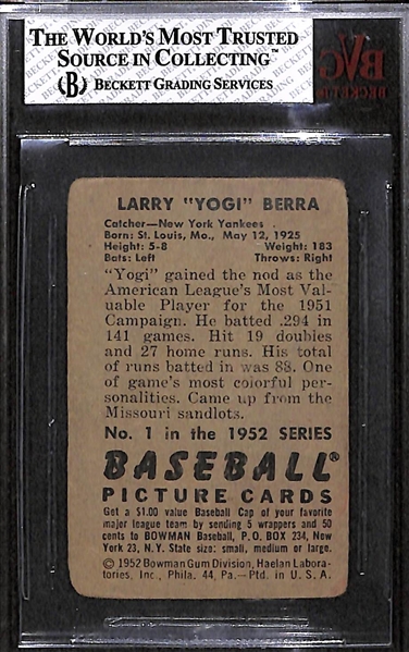 1952 Bowman #1 Yogi Berra - BVG 2