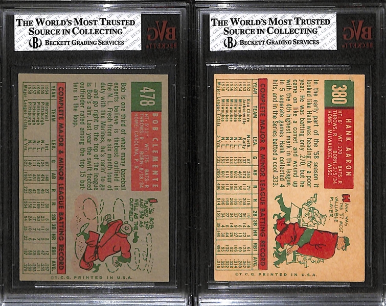 Lot of 2 - 1959 Topps Baseball Cards - Hank Aaron & Bob Clemente - BVG 4 & 6