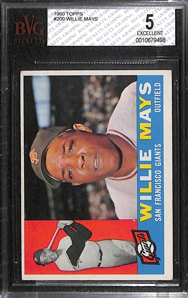 Lot of 2 - 1960 Topps Baseball Cards - Hank Aaron & Willie Mays - Both BVG 5