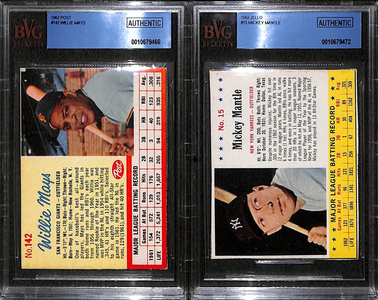 Lot of 2 - 1962 & 1963 Post Mays & Jello Mantle Cards - BVG Authentic