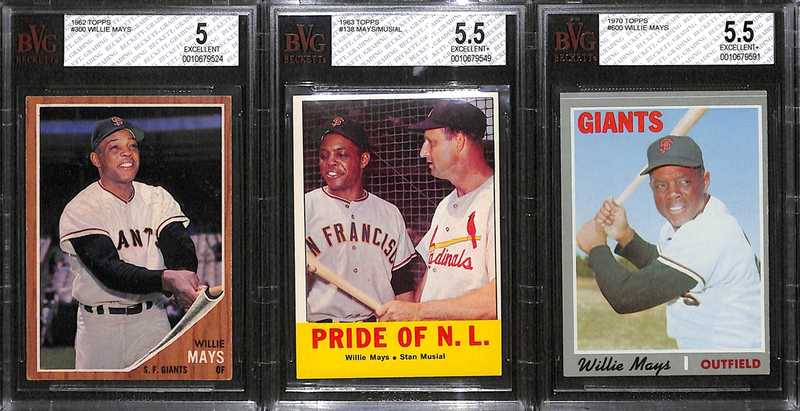 Lot of 3 - 1962 & 1963 Topps Willie Mays Cards - BVG