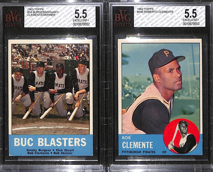 Lot of 2 - 1963 Topps Roberto Clemente Cards - Both BVG 5.5