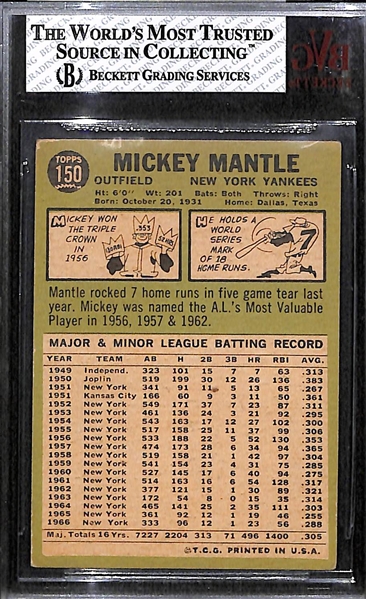 1967 Topps Mickey Mantle #150 Card - BVG 3