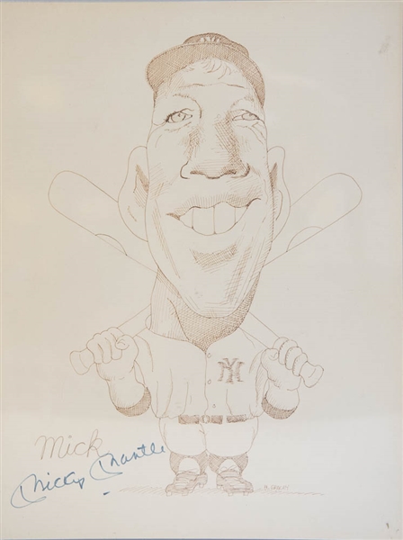 Mickey Mantle Caricature - Autographed - JSA LOA