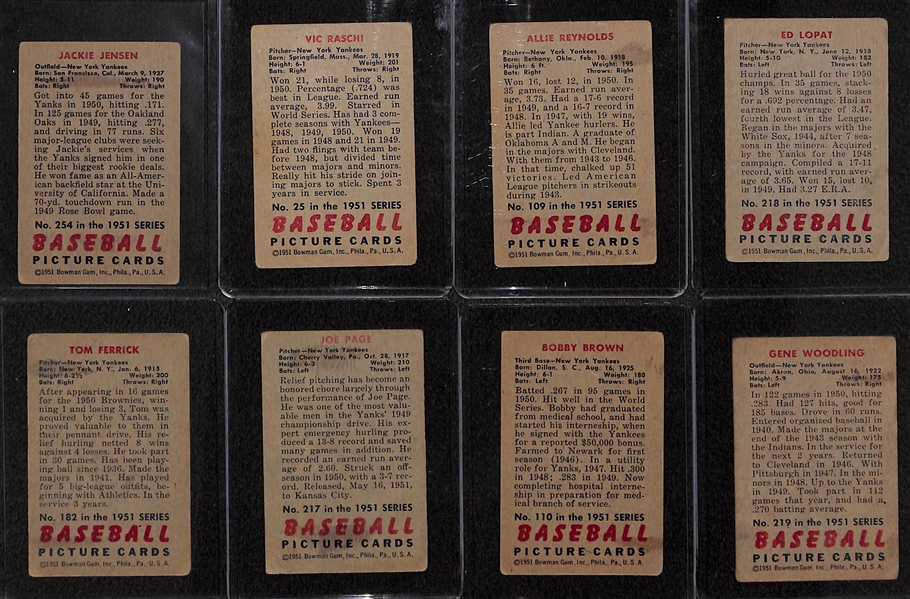 Lot of 8 - 1951 Bowman Baseball Cards w. Jackie Jensen Rookie Card