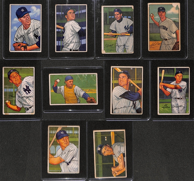 Lot of 10 - 1952 Bowman Baseball Cards w. Bobby Brown