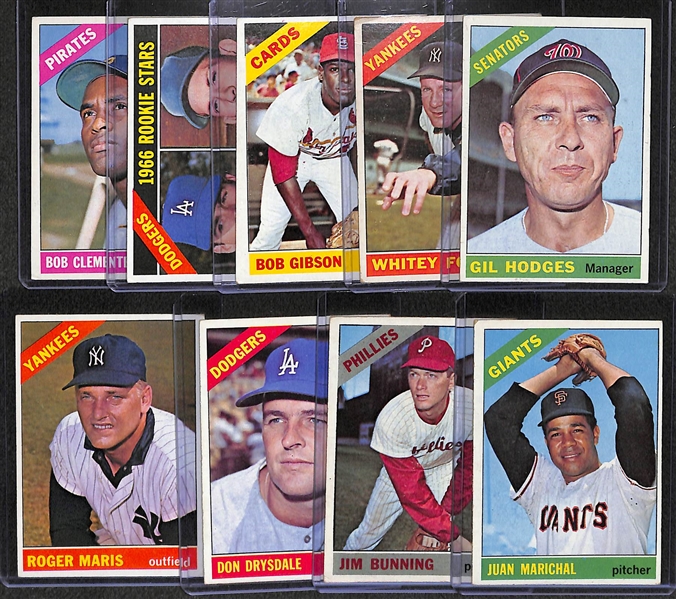 Lot of 9 - 1966 Topps Baseball Cards w. Roberto Clemente