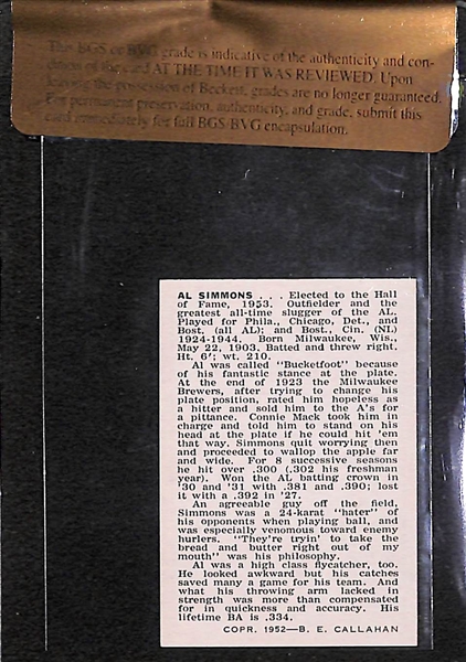 High Grade Al Simmons 1950 Callahan Hall of Fame Card - Beckett Raw Graded BVG 8