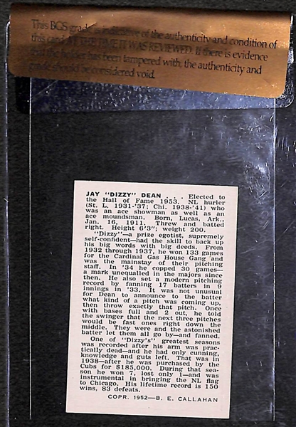 Dizzy Dean 1950 Callahan Hall of Fame Card - Beckett Raw Graded BVG 7.5