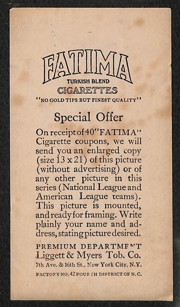 1913 Fatima (T200) Chicago Americans Team Card