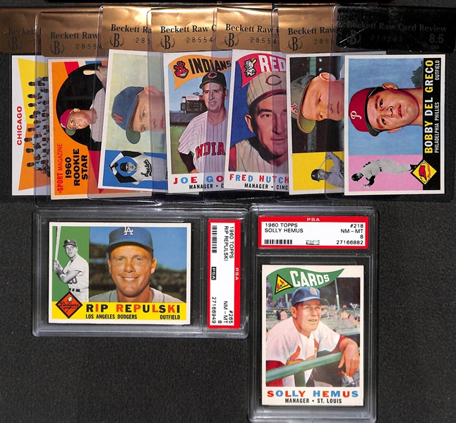 Lot of 9 - 1960 Graded Topps Baseball Cards w. Bobby Del Greco BVG 8.5
