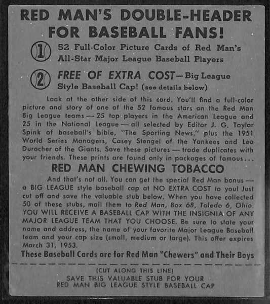 1952 Red Man Tobacco Willie Mays w. Tab