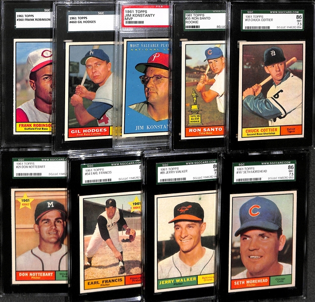 Lot of 9 - 1961 Topps Graded Baseball Cards - w. Frank Robinson SGC 88 (8)