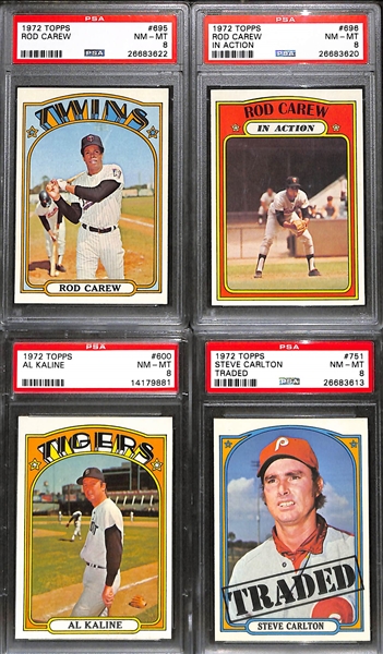Lot of 4 - 1972 Topps Baseball Cards - All PSA 8 - w. Rod Carew
