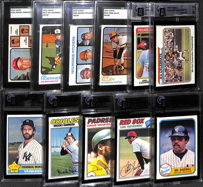 Lot of 11 - 1973-1981 Topps & Fleer Baseball Cards w. 1973 Sparky Anderson SGC 92 (8.5)