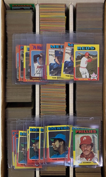 Lot of 1500+ Assorted 1975 Topps Baseball Cards w. Hank Aaron