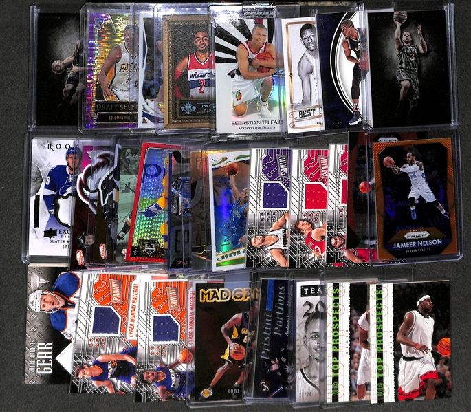 Lot of 32 Mixed Sports Relic/Rookie Cards w. 2 LeBron James RC's