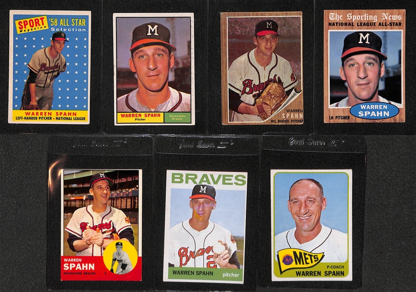 Lot of 15 - 1958-65 Topps HOF Milwaukee Braves Baseball Cards - Aaron, Spahn & Mathews