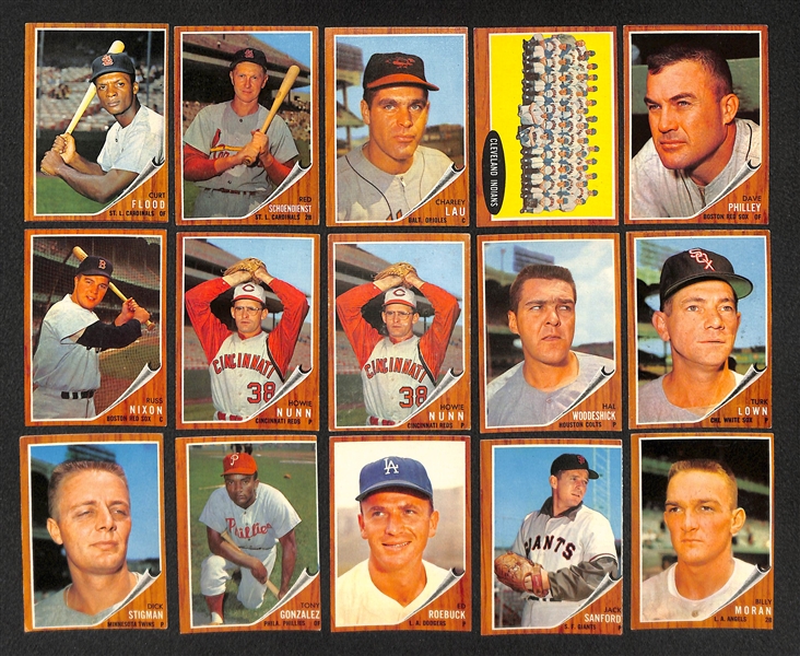 Lot of 51 Assorted 1962 Topps Baseball High Number Cards w. Curt Flood 