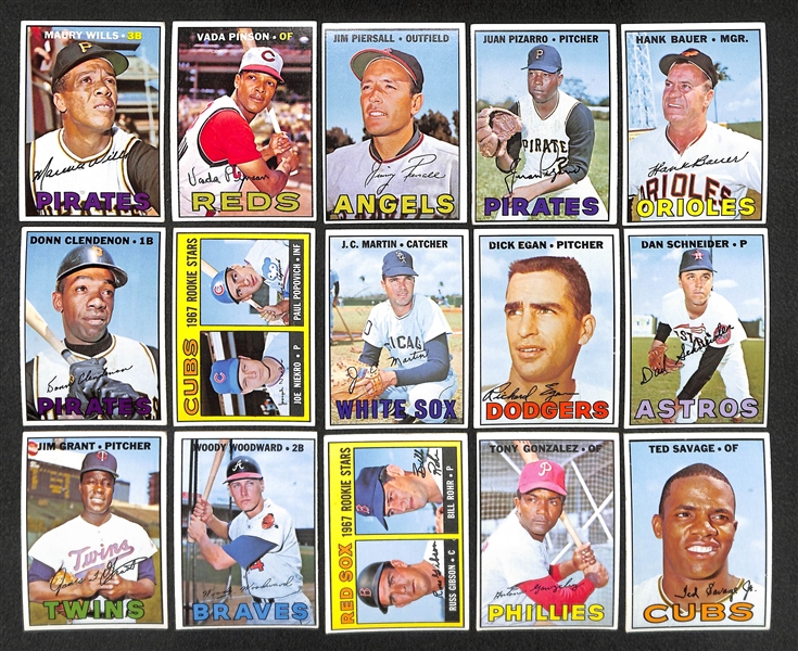 Lot of 40 Different 1967 Topps Baseball High Number Cards w. Maury Wills (First Topps Card)