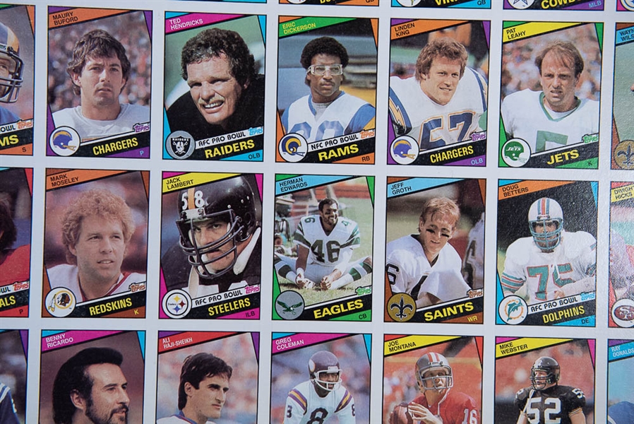 Set of 3 - 1984 Topps Football Uncut Sheets (Complete Set) w. Marino & Elway Rookie Cards - Well Preserved in EX+ to NM Condition