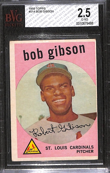 1959 Topps Bob Gibson Rookie Card Graded Beckett BVG 2.5