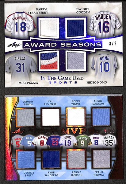 Lot of 2 - 2018 Leaf In The Game Used MVP Card (8-Piece Relic Card of 8 MVPs/HOFers) #5/15 & Award Seasons w. Piazza Patch (#3/9) Jersey Relic Cards