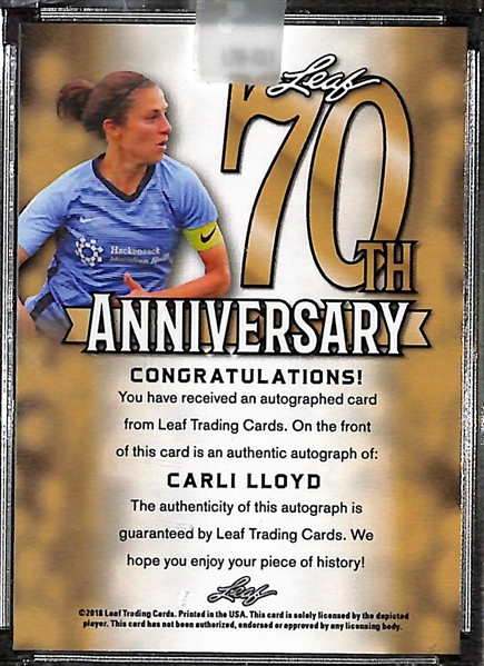 Carli Lloyd Leaf 70th Anniversary #ed 1/1 Autograph Card (USA Woman's Soccer Star) - Numbered One of One!